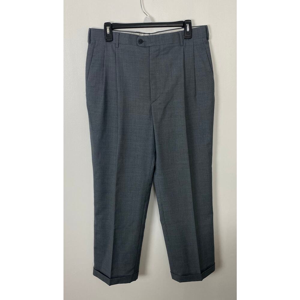 Zanella Bennett Italy micro-plaid houndstooth pleated cuffed wool dress pants 34